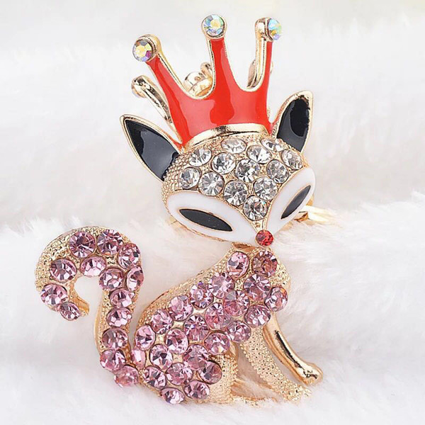 2019 New charm alloy crown fox key ring cute fox rhinestone keychain female bag pendant ornaments Diamond keychain