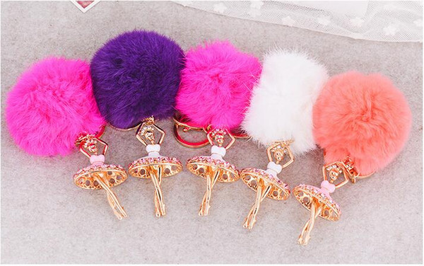 2019 New fashion ballet girl alloy key ring with chuzzle pendant girl's bag ornaments 5 color choose alloy keychains