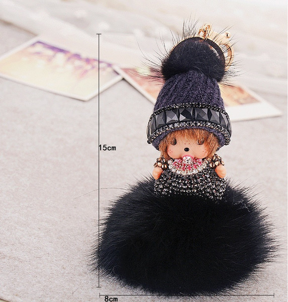 2019 Korean Style Monchhchi Sticky Fur Ball Car Keychain Girls Bags Ornaments Pendants Doll Shape Keychain Car Keychain Girl Bag Hanging