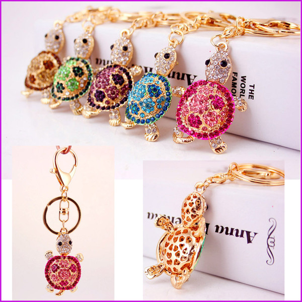 2019 Beautiful Rhinestone Tortoise Keychains Keyring Pendant, Turtle Metal Crystal Key Ring Chains Keychains for Bags Lovers Gift