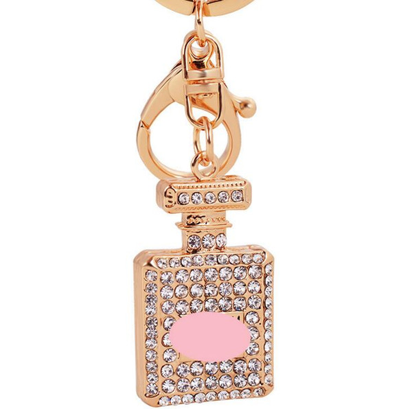 2019 3 Colors Diamond Crystal Perfume Bottle keychain Carabiner Key Chain Rings Holders Handbag Hangs Women Keychains Crystal Keyring