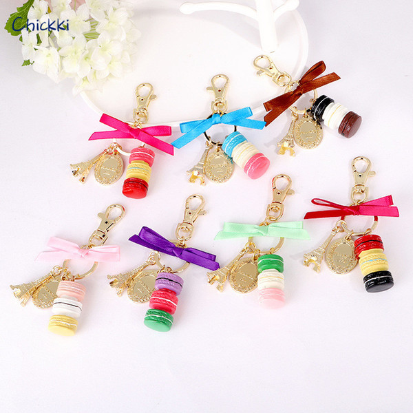 2019 Chickki France Paris 6 Colors Cute Macaroon Effiel Tower Macarons Keychain Colorful Keyring Bag Pendant Car Charm Key Holder