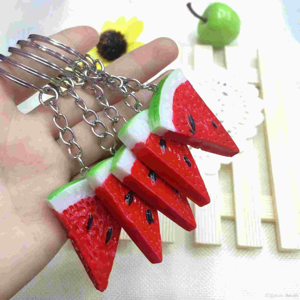 In STOCK! Free DHL Realistic cute simulation food fruit watermelon keychain resin stainless steel triangle watermelon piece keychain