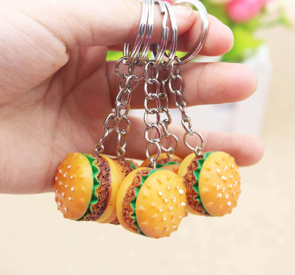 IN STOCK! Free DHL 3D Resin Hamburger Keychain Mini Food Hamburger Key Chain Gold Carabiner Keychains Key Ring Holds Hangbag Hangs