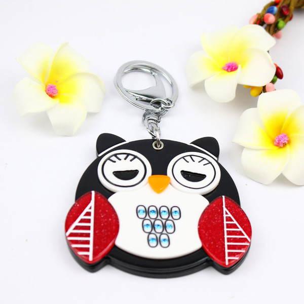 Fat owl compact mirror keychain new design cute keycharm acrylic keyholder fashion bag accessories pocket promotion great for travel or home