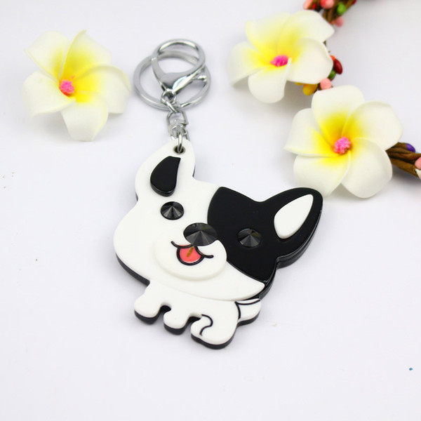 Cartoon dog compact mirror keychain new design pets keycharm cute acrylic keyholder fashion bag accessories pocket gifts promotion