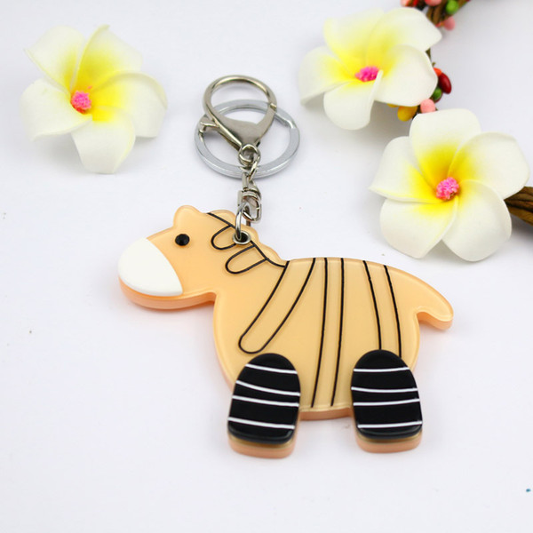 Cartoon horse compact mirror keychain new design pets keycharm cute acrylic keyholder fashion bag accessories pocket gifts promotion great f