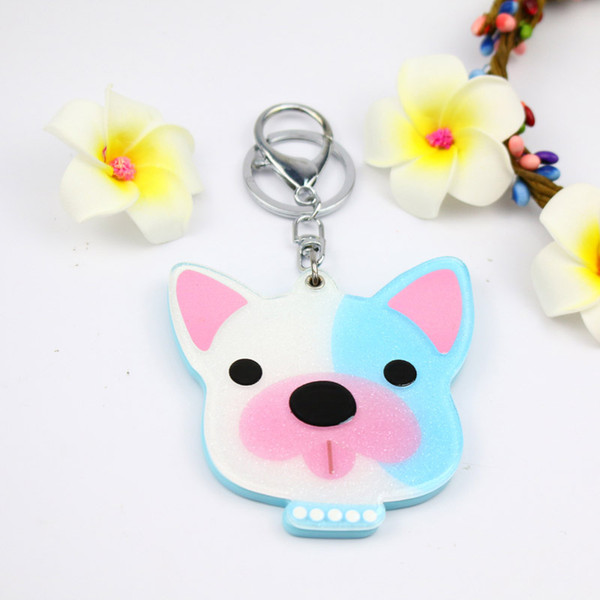 Dog compact mirror keychain new design keycharm cute acrylic keyholder new design fashion bag accessories pocket gifts promotion