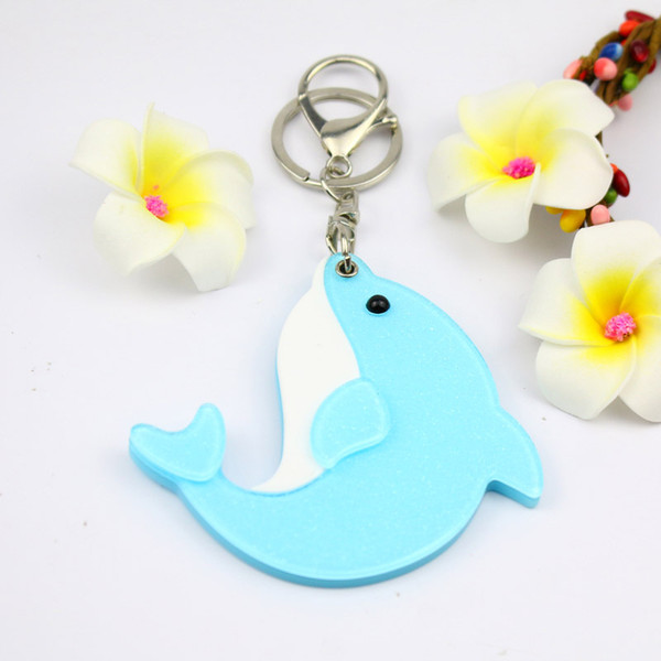 Dophin compact mirror keychain new design keycharm cute acrylic keyholder fashion bag accessories pocket gifts promotion