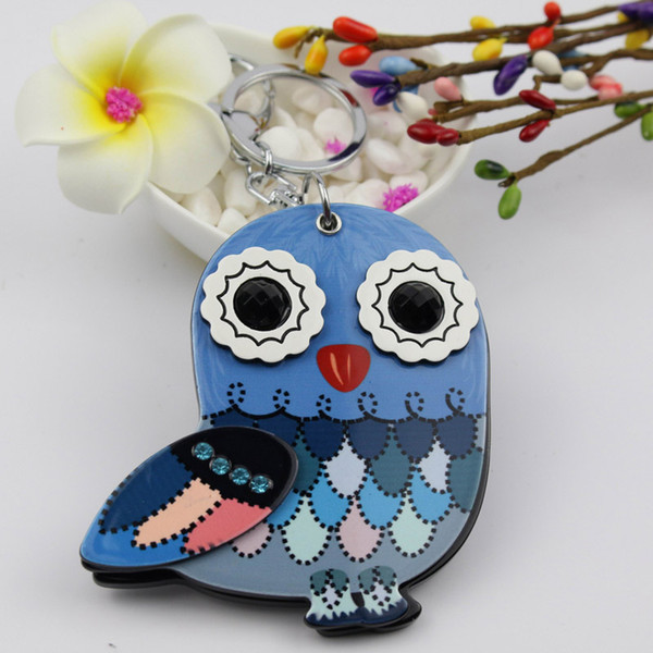 Owl compact mirror keychain hot sale keycharm with stone cute acrylic keyholder fashion bag accessories pocket gifts promotion