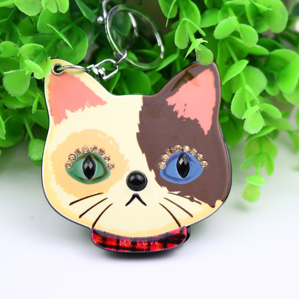 cat rhinestone compact keychain mirror great for travel or home use key ring promotion gifts unique design bag car accessores keyholders