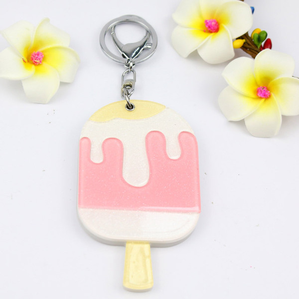 Ice pop compact mirror keychain custome acrylic keyholders promotional gifts cute design bag accessores bottle opener hangers