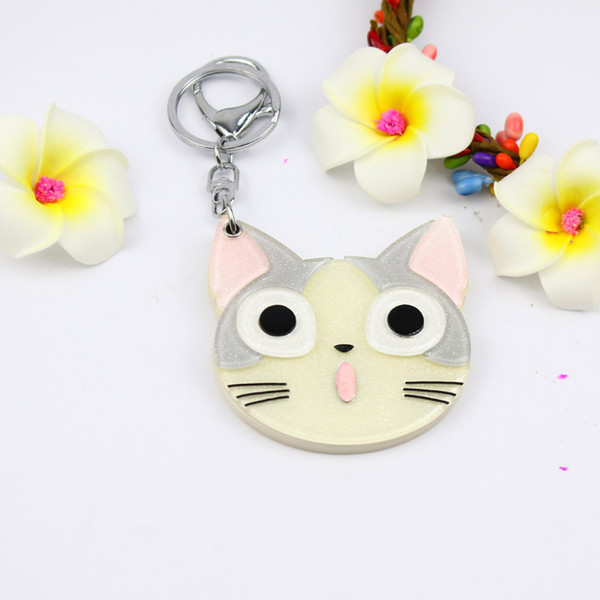 Cat head mirror compact key chain cute fashion accessories acyrlic styles keyholders for cars bags gifts keycharms