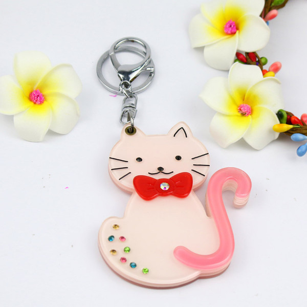 Little kitten mirror keychain pink cat costume acrylic keycharm fashion designed keyring lovely styles bag accessoreis promotion gifts