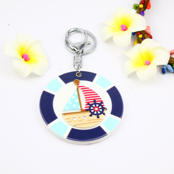 Anchor stripe compact mirror keychain sailor ship round shape acrylic keyholders cars bags fashion accessories popular styles keycharms