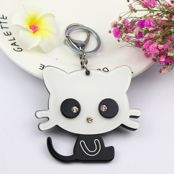 Little kitty Iconic mirror keychain cute cat acrylic keycharm fashion accessories decoration for bags cars hangers white&black keyholders