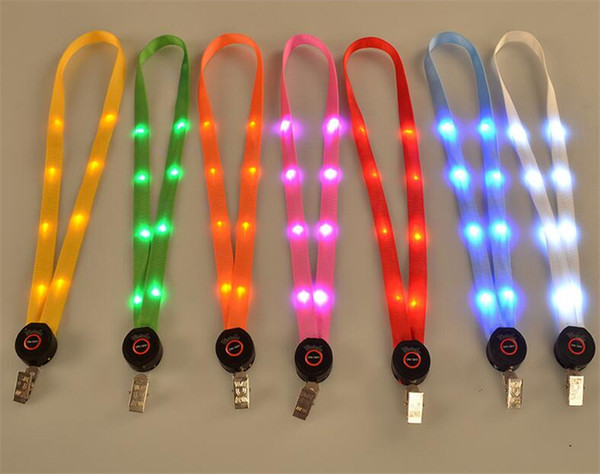 New LED Light Up Lanyard Key Chain ID Keys Holder 3 Modes Flashing Hanging Rope 7 Colors Flashing Lanyard Pendant Hanging Cord