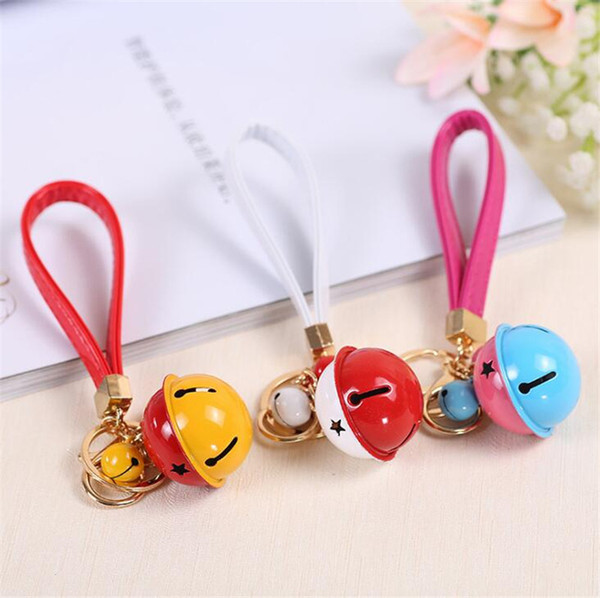 New Creative Two Color Bell Key Ring DIY Metal Key Ring Ring PU Leather Rope Bag Pendant