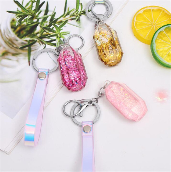 New Sand Perfume Bottle Key Chain Laser Leather Rope Pendant Lovely Car Pendant Keychains Key Rings