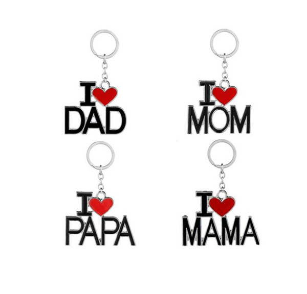 I Love DAD MOM MAMA PAPA Keychain Letter Red Heart Love Key Chains Rings Fashion Jewelry For Mother Father Gift Family Chains