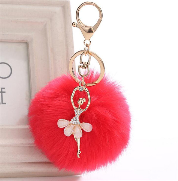 New 3.15 Inch Ballet Girl Women Fur Ball Rhinestone Ballerina Keychain Ballet Dancing Girl Handbag Accessories Car Key Chain For Bag