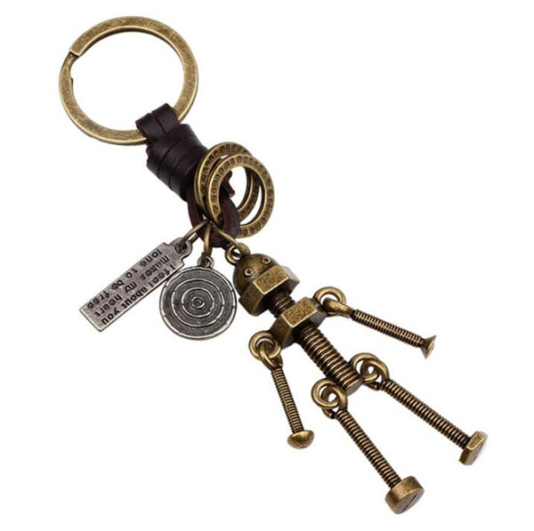 New Woven PU Leather Key Chain Couple Key Chain Alloy Screw Chain Robot Pendant Key Ring