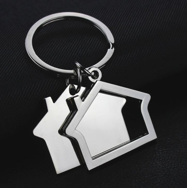 New Metal Creative Flat House Alloy Key Ring Home Pendant Cute Key Chain For Gifts Present Couple Chains