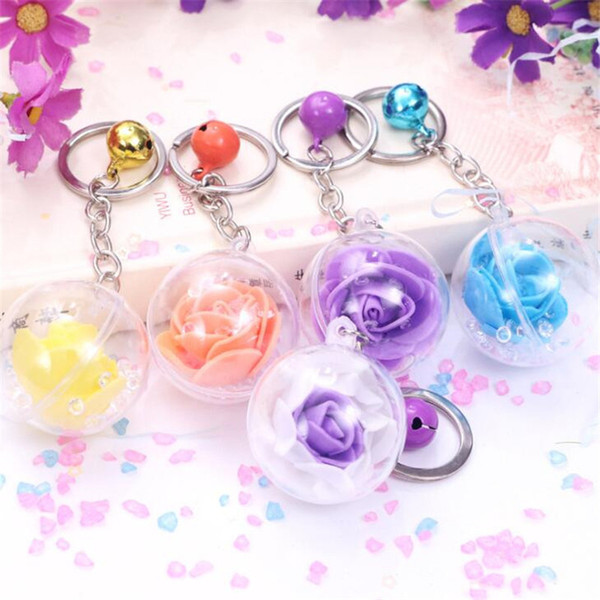 New Creative Metal Bell Eternal Flower Rose Bottle Key Chain Alloy Women Key Ring Pendant Key Chain