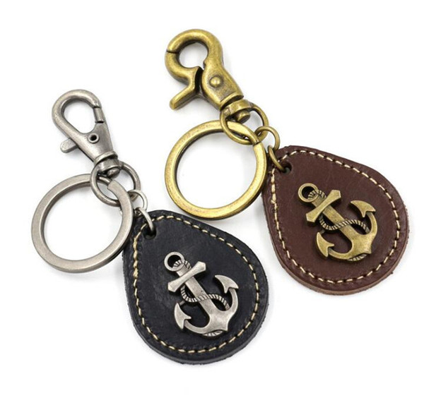 New Creative Zinc Alloy Ship Anchor Leather Key Chain PU Leather Alloy Key Ring Pendant Key Chain