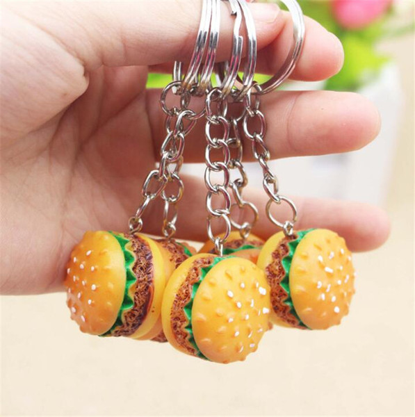 New Simulation Food Hamburger Pendant Keyfob Keyring Car Phone Bags Charm Key Ring Key Chain Key Ring