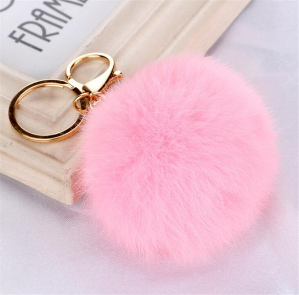 New Rabbit Fur Ball Keychain Soft Fur Ball Lovely Gold Metal Key Chains Ball Pom Poms Plush Keychain Car Keyring Bag Earrings Accessories