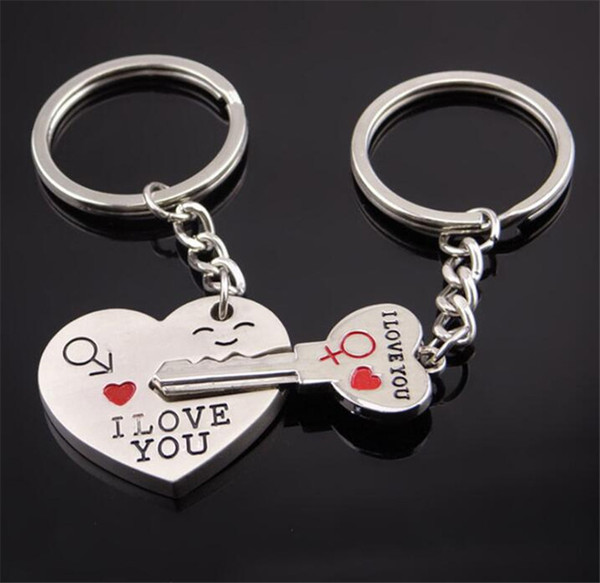 New Silver Couple I Love You Heart Keychain Ring Keyring Key Chain Lover Romantic Creative Birthday Gift