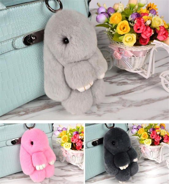 New Cute Bunny Keychains 14 CM Fluffy Pompom Fur Rabbit Keychain Llaveros Mujer Car Bag Pendants