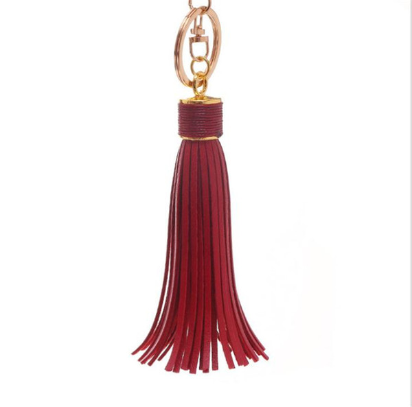 Fashion Casual PU Leather Tassels Women Keychain Bag Pendant Alloy Car Key Chain Ring Holder Purse Bag Buckle HandBag Retro Jewelry