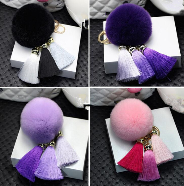 New Rabbit Fur Ball Plush Fur Keychains Pom Poms Key Chain Tassel Pom Pom Car Bag Keychain Key Ring Pendant Jewelry