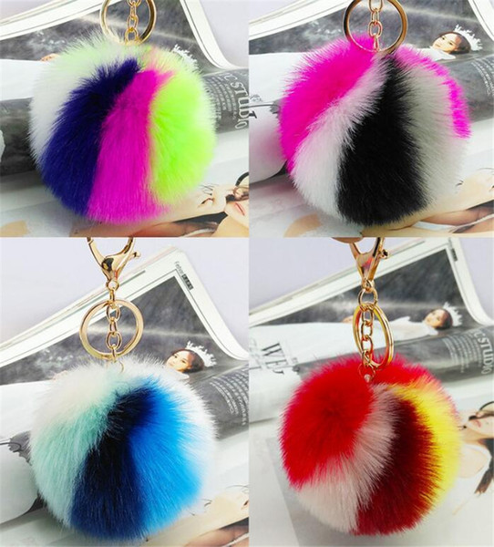 Fashion Colorful Fur Ball Plush Key Chains Car Keychain Bag Rabbit Fur Pendant Fashion Accessories Mix Colors