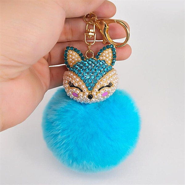 Lovely Genuine Leather Rabbit Fur Ball Plush Fox Key Chain For Car Key Rings Bag Pendant Car Keychains