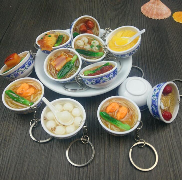 Creative Key Chain Simulation Food Chinese Food SouP Dish Porcelain Bowl Pendant Creative Gift Bowl Keychain Simulation Bowl