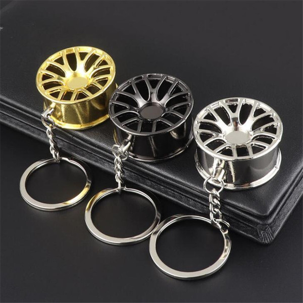 New Metal Wheel Hub Keyrings Rim Model Auto Sports Cars Wheel Key Rings KeyChain Pendant Silver Gold Fashion Jewelry Pendant Hangs