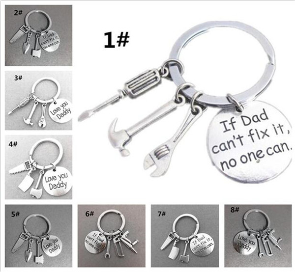 100pcs ''If Dad Can't Fix It No One Can'' Hand Tools Keychain Hammer Screwdriver Wrench Charms Key Ring Key Holder J175