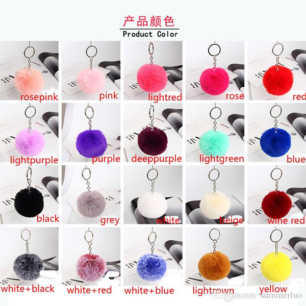 20 Colours Fashion Accessories 8cm Rabbit Fur Ball Plush Keychain Round Ball Fluffy Toy Keychain Hairy CarKeyring Bag Pendant Keychain Gift