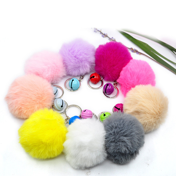 Bell Rabbit Fur Ball Keychain Soft Fur Ball Lovely Gold Metal Key Chains Ball Pom Poms Plush Keychain Car Keyring Bag Earrings Accessories