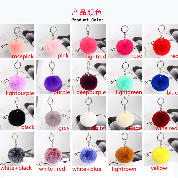 20 Colours Fashion Accessories 8cm Rabbit Fur Ball Plush Keychain Round Ball Fluffy Toy Keychain Hairy Car Keyring Bag Pendant Keychain Gift