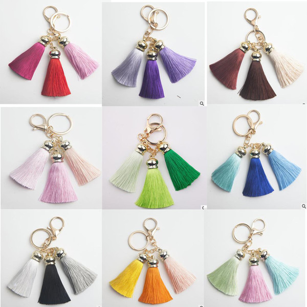 9 Colors Tassel Ice silk thread Keychain Purse Bag Buckle HandBag Pendant Fringe For Car Keyring Holder Women Jewelry