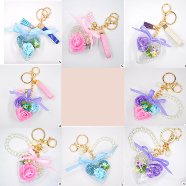 New Quicksand Ball Wishing Ball Heart-shaped Pendant Keychain Bag Mobile Phone Pendant Flower Acrylic Glass Beads Car Keyring Key Ring