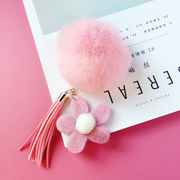 Keyring key ring Plush Sunflowers Lazy Rabbit Hair Ball Apple Cell Phone Case DIY Key Chain Material Package Accessories Tassel New SS0009