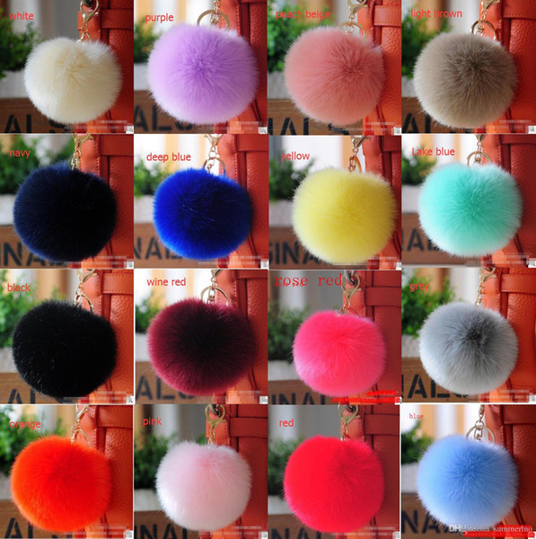 20 Colours Fashion Accessories 8cm Rabbit Fur Ball Plush Keychain Round Ball Fluffy Keychain Hairy Car Keyring Bag Pendant Keychain Gifts