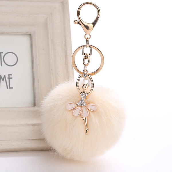 Fake Rabbit Fur Ball KeyChain Pompom Key Chain Pom Key Rings Ballet Angel Girl Fourrure Women Bag Jewelry