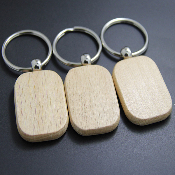 Wholesale 2000pcs Blank Circle Rectangle Wooden Key Chain DIY Promotion Customized Key Tags Promotional Gifts - Free Shipping