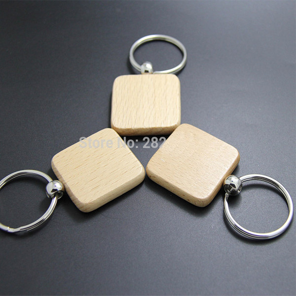 Wholesale 2000pcs Blank Square Wooden Key Chain DIY Promotion Customized Key Tags Promotional Gifts - Free Shipping